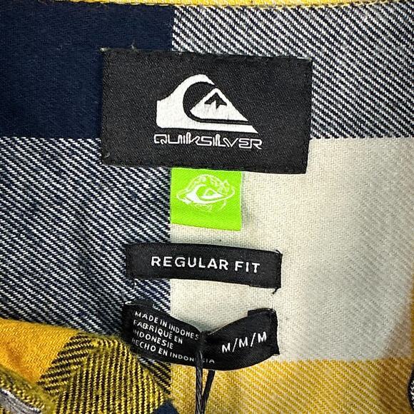 Quiksilver Plaid Flannel Shirt Mens M Yellow Black Y2K 90s Grunge SoCal Skater - Picture 8 of 10